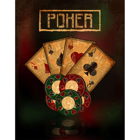 Vintage casino background with poker cards and chips, vector illustration