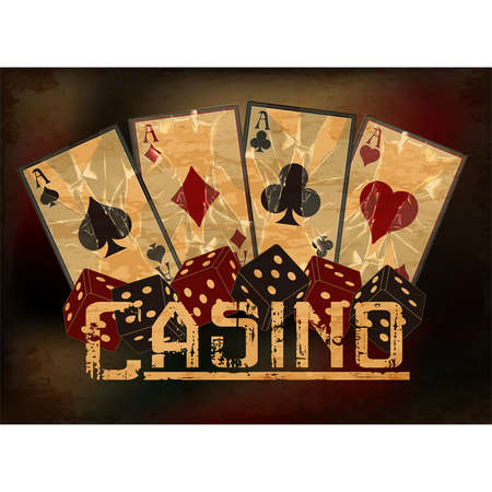 Casino banner with dice and poker cards, vector illustration