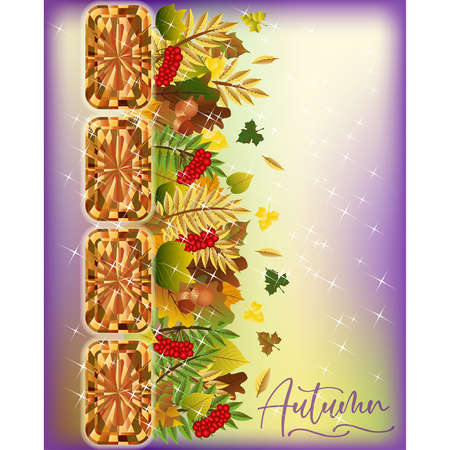 Season autumn background with diamond gemstone and autumn leaves, vector illustrationのイラスト素材