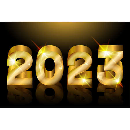 Golden 2023 New year greeting card, vector illustrationのイラスト素材