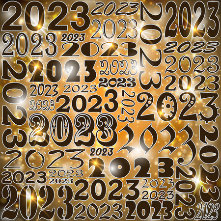 Golden Happy New 2023 year background, vector illustration