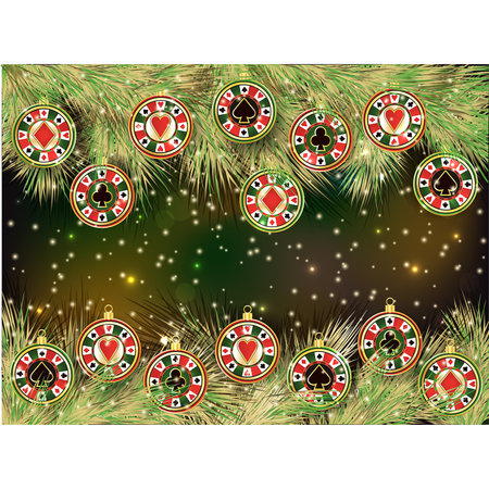 Happy New year banner with xmas poker chip, vector illustrationのイラスト素材