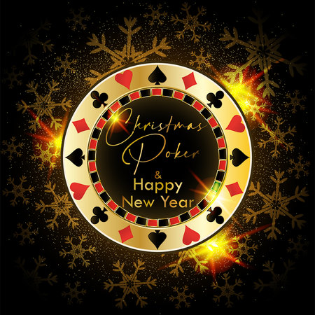 Happy New year. Christmas Casino wallpaper with poker chip, vector illustrationのイラスト素材