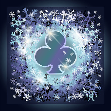 Happy New year. Christmas Clubs Poker card with xmas snowflake, vector illustrationのイラスト素材