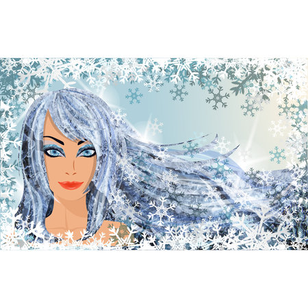 Winter young girl, xmas sale banner, vector illustrationのイラスト素材