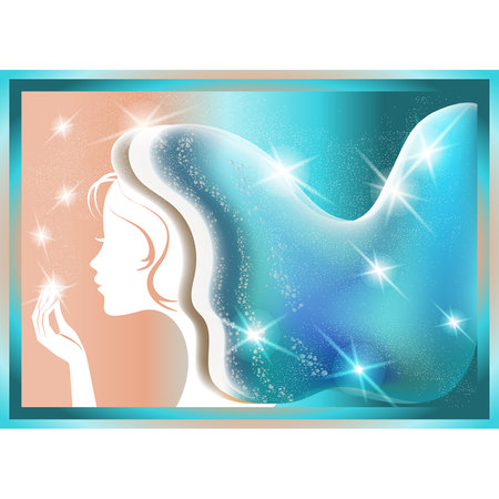 Sea young girl, greeting card, vector illustrationのイラスト素材