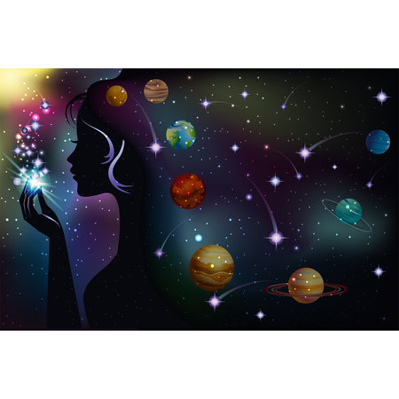 Birth of a star, Galaxy gril and planets, vector illustrationのイラスト素材