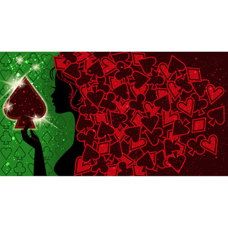 Poker spades young girl, congratulation card, vector illustrationのイラスト素材