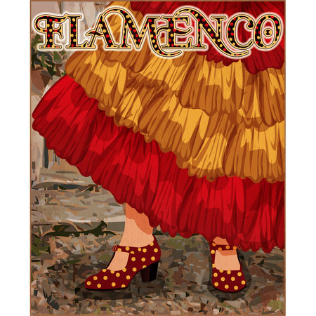 Flamenco party greeting card with spanish flag, vector illustrationのイラスト素材