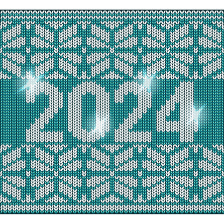 Happy New 2024 year card, knitted pattern, vector illustrationのイラスト素材