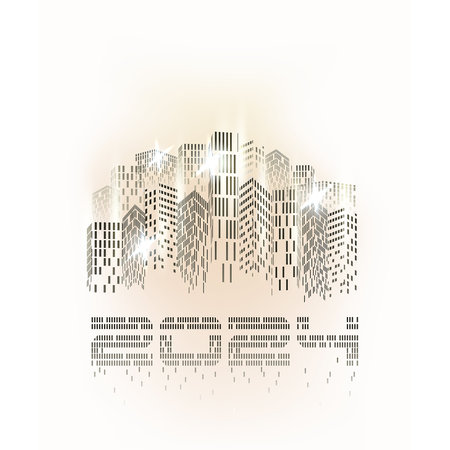 Happy New 2024 Year in Futuristic City, cityscape architecture card, vector illustrationのイラスト素材