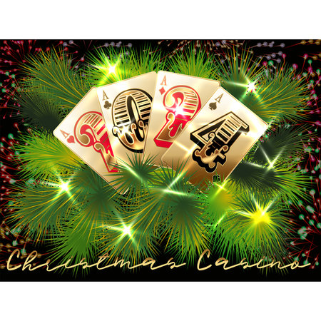 Christmas casino background with poker cards, vector illustrationのイラスト素材
