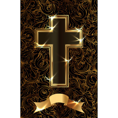 Golden Easter cross greeting card, vector illustrationのイラスト素材
