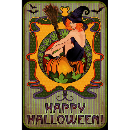Happy Halloween witch card in art nouveau style, vector illustrationのイラスト素材