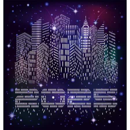New 2025 year stars city wallpaper, vector illustrationのイラスト素材