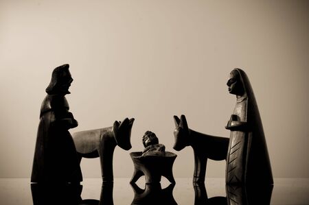 nativity scene with jesus, mary and josephの写真素材