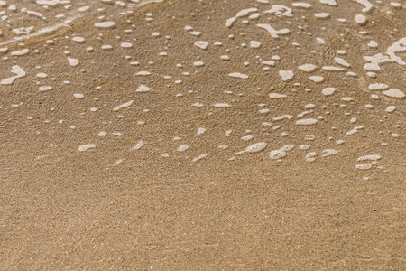 Soft wave of the sea on the sandy beach. Close-up. In Northeast of Brazilの写真素材