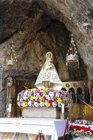 Covadonga Virgin, in the Sacred Cave, in Cangas de Onis, Asturias, Spainのeditorial素材