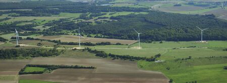 Panoramic and aerial view of a wind farm in France Europe