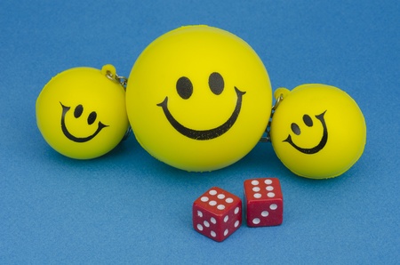 Father and son happy smileys over blue background