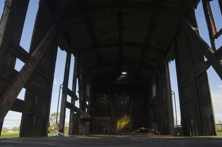 Rauch, Buenos Aires / Argentina; Sept 20, 2014: Interior of abandoned train carriage, on the...