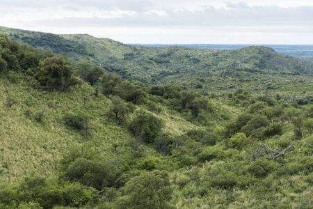 Mountainous green landscape, in the mountains of Cordoba, Argentinaの写真素材