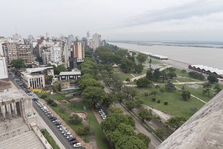National Flag Park and Parana River seen from the Tower of the National Flag Memorial, in Rosario,...