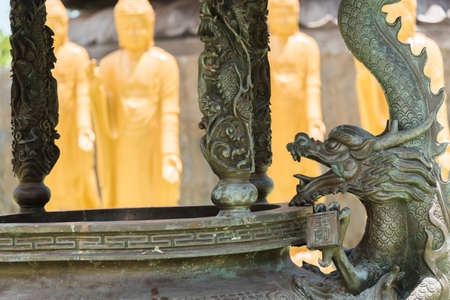 Foz do Iguacu, Parana / Brazil; Dec 17, 2017: Chen Tien Buddhist Temple detail, sculpted metallic dragonのeditorial素材