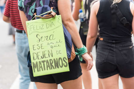 CABA, Buenos Aires / Argentina; March 9, 2020: international women's day. Detail of the march /...
