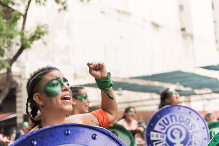 CABA, Buenos Aires / Argentina; March 9, 2020: international women's day. Feminist strike. Young...