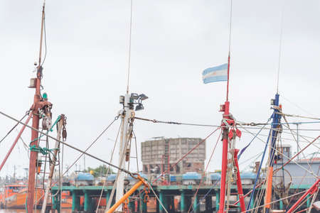 Mar del Plata, Buenos Aires / Argentina; Feb 1, 2017: Argentine flag waving on a harbor boat