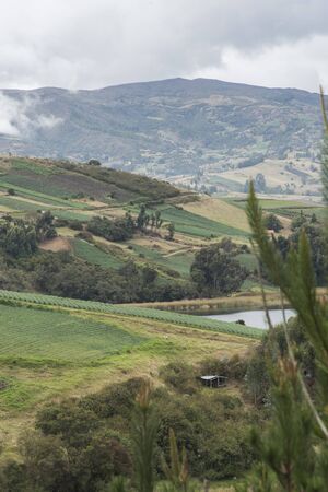 Rural Andean landscape, fields near Tota, the largest Colombian lake