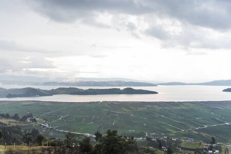 Misty Andean landscape: Tota, the largest lake in Colombia, a cold and cloudy day, before the rain