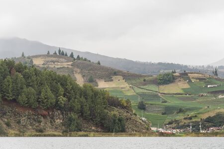 landscape of Tota, the largest lake in Colombia, a cloudy day