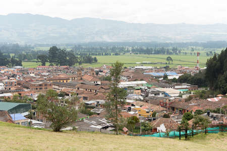 Panoramic, cityscape of Nemocon, Cundinamarca, Colombia, from a nearby hill