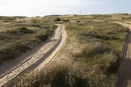 Sand roads with truck tracks, in Cabo Polonio, Rocha, Uruguay