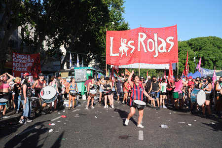 Buenos Aires, Argentina; Dec 10, 2020: Women in a massive rally at the National Congress, defending the approval of the legal, safe and free abortion law; during the coronavirus pandemicのeditorial素材