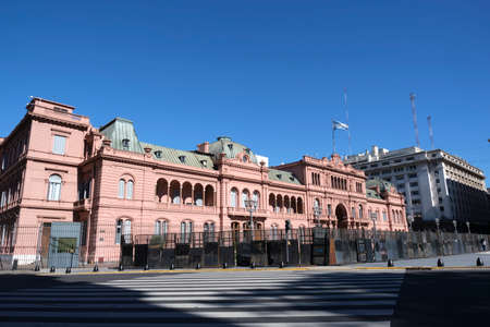 Buenos Aires, Argentina; Jan 24, 2021: Pink House, Casa Rosada, executive mansion and office of the Argentine President, in Plaza de Mayo, main square of the city. Image with clear sky and copy space.のeditorial素材