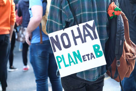 CABA, Buenos Aires, Argentina; Sept 24, 2021: Sign text: there is no planet B. Mass demonstration in the context of the Global Climate Strike.のeditorial素材