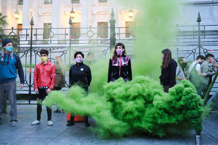 Buenos Aires, Argentina; Sept 24, 2021: Global Climate Strike, group of young activists of XR put on...