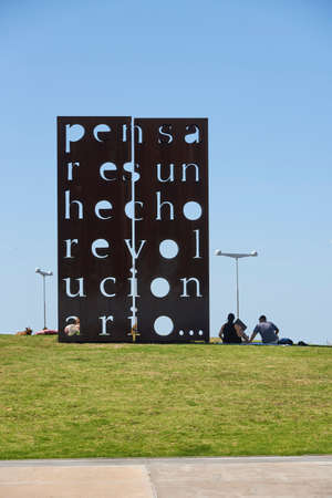 Buenos Aires, Argentina; Feb 01, 2020: Thinking is a revolutionary fact, sculpture by Marie Oresanz in the Remembrance Park, Monument to the Victims of State Terrorism, during the last dictatorship.のeditorial素材