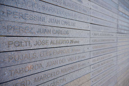 Buenos Aires, Argentina; Feb 01, 2020: Remembrance Park, Monument to the victims of State Terrorism carried out by the government during the last civil military dictatorship. Close-up image.のeditorial素材
