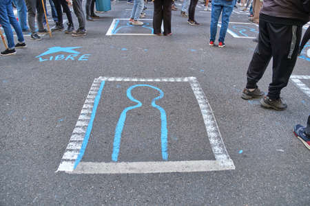 Buenos Aires, Argentina; March 24, 2022: National Day of Remembrance for Truth and Justice. Silhouettes of people painted on the ground representing the thousands of victims of the last dictatorship.のeditorial素材