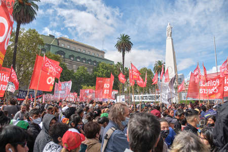 Buenos Aires, Argentina; March 24, 2022: Crowd gathered in Plaza de Mayo on National Day of...