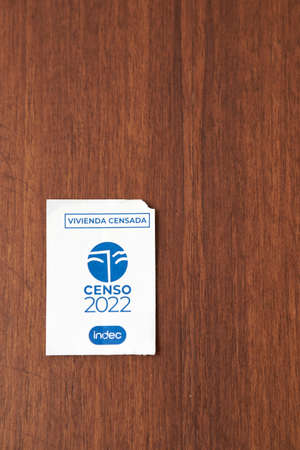 May 18 2022, Buenos Aires, Argentina: Sticker indicating that a house has already been counted,...