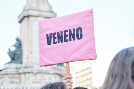 Buenos Aires, Argentina; May 21, 2022: protest against the use of GMO and polluting pesticides in the agricultural production. Poster text: Poison.のeditorial素材