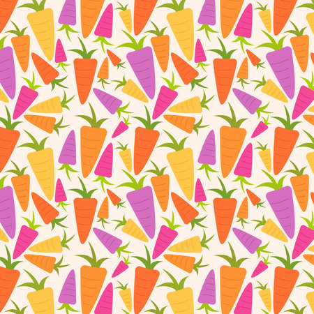 Seamless pattern of heirloom carrots of different colors, concept of healthy vegan bio food and...