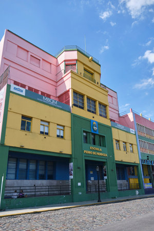 Dec 21, 2021, Buenos Aires, Argentina: Scene of La Boca neighborhood, Pedro de Mendoza School, Benito Quinquela Martin Museum and La Ribera Theater.のeditorial素材