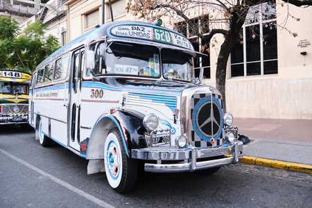 Buenos Aires, Argentina, June 20, 2022: Daimler Mercedes Benz 911, old vintage bus for public...