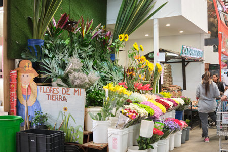 January 8, 2023, Bogota, Colombia: flower stall at a local marketのeditorial素材